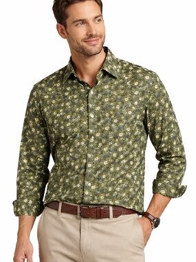 Joseph Abboud Olive Green Floral Button-Down Shirt